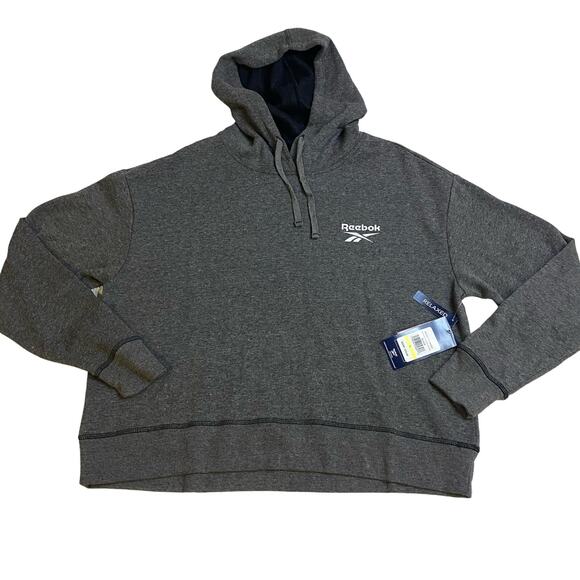 reebok women's Pull over hoodie athleisure logo Casual‎ relaxed large gray NWT - Picture 1 of 9